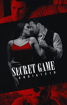 the movie poster for secret game is shown in red and black with two people kissing