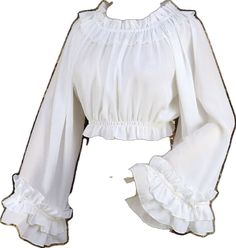 Billowy Long Sleeve Peasant Top With Ruffles, Peasant Style Long Sleeve Blouse With Ruffles, Peasant Blouse With Ruffles And Long Sleeves, Trumpet Sleeve, Chiffon Long Sleeve, Elastic Waist Shorts, Blouse Length, Chiffon Blouse, Lantern Sleeves