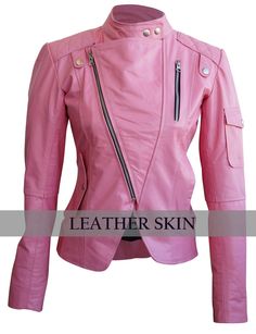 Leather Skin Women Pink Brando Genuine Leather Jacket Punk Style Pink Long Sleeve Outerwear, Pink Punk Biker Jacket With Long Sleeves, Pink Punk Winter Outerwear, Edgy Pink Leather Jacket For Winter, Pink Punk Outerwear For Spring, Pink Fitted Punk Biker Jacket, Edgy Pink Winter Biker Jacket, Pink Edgy Biker Jacket For Winter, Pink Punk Biker Jacket For Winter