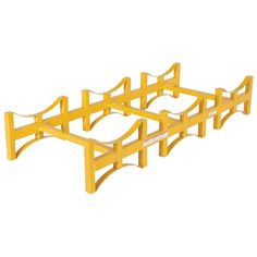 four yellow metal railings are shown against a white background