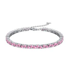 This heart-shaped pink tennis bracelet is the perfect accessory for any female. Its delicate design adds a touch of elegance to any outfit, while the vibrant pink color adds a pop of color. With its timeless style, this bracelet is sure to complement any woman's personal style and make her feel confident and beautiful. Material：925 Sterling Silver Width: 3mm Weight: 9g Length：18cm Pink Cubic Zirconia Bangle Bracelets, Elegant Pink Crystal Bracelet For Valentine's Day, Pink Heart Bangle Bracelet For Valentine's Day, Pink Heart Bangle For Valentine's Day, Pink Cubic Zirconia Tennis Bracelet Gift, Pink Bangle Tennis Bracelet As Gift, Pink Tennis Bracelet As A Gift, Adjustable Pink Tennis Bracelet, Pink Adjustable Tennis Bracelet