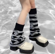 Material: Knit cottonColor: Black white, Black grey, Black red, Brown camel Leg Warmers Aesthetic, Japanese Legs, Knitted Leg Warmers, Harajuku Punk, Harajuku Women, Black Stockings, Long Socks, Black And Gray, Leg Warmers