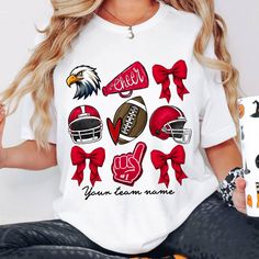 Custom Team Mascot Bow Shirt,Football Cheer Mom Shirt,Coquette Bow School Spirit Shirt, Football Team Shirt,Personalized Game Day Shirt 🌟 Welcome to our exclusive collection of stylish and comfortable t-shirts, tailored for football enthusiasts and fashion aficionados alike! 🌟 🌟 DETAILS 🌟 We use DTF (Direct to Film) printing as our printing technique. We take pride in using premium shirts from Bella Canvas and Gildan SoftStyle for our prints. *Bella Canvas* - Unisex sizing - Lightweight at 4.2 oz. - Available in various compositions including 100% Combed Cotton, Ring-Spun Cotton, and Polyester blends. *Gildan SoftStyle* - Unisex sizing - Available in different fabric compositions, including Ring Cotton, Polyester blends, and 100% Ring Cotton. 🌟 HOW TO ORDER YOUR T-SHIRT 🌟 📸 Explore Football Spirit Shirts, Cheer Mom Shirt, Football Team Shirts, Cheer Mom Shirts, Football Cheer, Shirt Coquette, School Spirit Shirts, Football Mom Shirts, Team Mascots