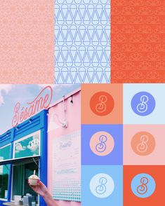 a collage of photos with different types of logos on them, including an ice cream shop