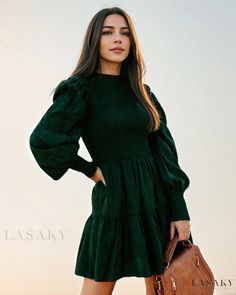 Lasaky - Womens Long Sleeve Round Neck Elastic Waist Princess Dress Party Dresses With Sleeves, Long Sleeve Smock Dress, Flared Mini Skirt, Womens Fall Dress, Mini Party, Elegante Casual, Puff Long Sleeves, Smocked Dress, Long Sleeve Mini