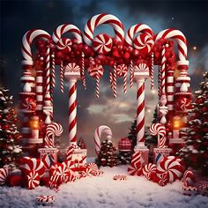 a christmas scene with candy canes and decorations