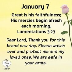 THE PEACE OF HEAVEN | January 7 | Inspirational Daily Bible Verse | LAMENTATIONS 3:23 | January 7 Bible Verse, Prayer Of The Day, When Life Gets Hard, Daily Blessings