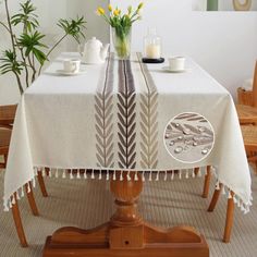 a table with a white table cloth on it