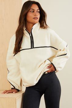 Brisk Sherpa Pullover in Ivory | AS Revival Cozy Half-zip Fleece Jacket For Fall, Sporty Half-zip Fleece Jacket For Fall, Cozy Half-zip Sweatshirt With Fleece Lining, Sporty Half-zip Fleece Jacket, Cozy Half-zip Sweatshirt With Zipper Closure, Fleece Jacket With Zipper Closure, Sporty Fleece Jacket With Zipper Closure, Cozy Fleece Jacket With Zipper Closure, Sporty Sherpa Fleece Jacket For Fall