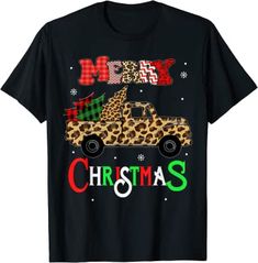 family christmas team 2022 truck leopard matching Plaid tree T-Shirt Shop Top