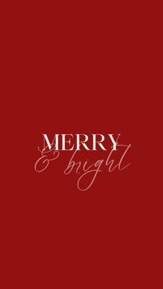 merry and bright christmas card with the words merry and bright written in white on a red background