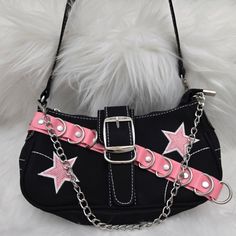 Nwot Y2k Black And Pink Star Studded Chain Mini Purse Zipper With A Buckle Snap One Inside Zip Pocket Measures 9 1/2 Length X 5 Tall X 2 Wide. Very Cute And Trendy. Non Smoking Home