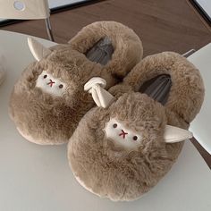 Fabric Material: Plush Sku: SE22530Color: Beige white. BrownPlatform Height: 3.5cm/1.38" Sheep Plush, Cartoon Sheep, Fluffy Fabric, Tropical Leaves Pattern, Fluffy Socks, Luxury Duvet Covers, Plush Slippers, Cute Sheep, Kawaii Plush