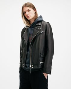 Leather's never looked this good; unless it's from the AllSaints Archive. The Clay is one of our iconic styles, reworked in a refreshed contemporary shape. Carefully constructed from leather to a clean finish, it's a classic biker shape complete with our signature metal hardware.  This jacket is designed to a regular fit Zip closure Long sleeves Collar and lapel Timeless style Chest pocket Two side pockets Two chest pockets Metal hardware Midweight Recycled lining Thanks, it's from the AllSaints Archive. This piece is inspired by iconic AllSaints designs in honour of our 30th anniversary. Allsaints Biker Leather Jacket, Allsaints Long Sleeve Biker Leather Jacket, Allsaints Leather Biker Outerwear, Allsaints Leather Biker Jacket, Allsaints Leather Jacket For Spring Workwear, Allsaints Biker Leather Jacket For Fall, Allsaints Leather Jacket For Work, Allsaints Long Sleeve Leather Jacket For Spring, Allsaints Biker Outerwear For Fall