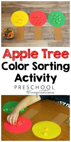 an apple tree color sorting activity for preschool to use with the letter i and o