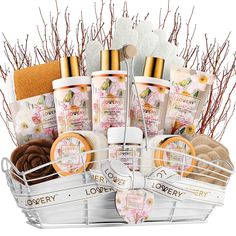 DELUXE 13 PIECE SPA SET - This spa gift basket has everything a woman needs! It includes Shower Gel, Bubble Bath, Shampoo, Body Lotion, Body Scrub, Bath Salt, Rose Bath Soap, Loofah Back Scrubber, Rose Bath Bomb, Bath Towel, Moisturizing Shower Gloves. Packed in a stunningly wrapped Wired Bread Basket, it also has a gift note card for you to personalize it. BATH SPA GIFT SET: Our bath and beauty products are formulated with natural ingredients, including Shea Butter and Vitamin E, that hydrate, Spa Gift Baskets, Bath And Body Gift Set, Aromatherapy Gift Set, Care Basket, Coconut Bath, Gift Baskets For Women, Coconut Caramel, Spa Gift Basket, Birthday Gift Baskets