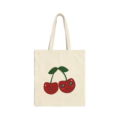 This 100% cotton bag comes in one size - 15" x 16"- perfect for everyday wear. While the canvas material will show off your designs in great colors, it's durable and will last for years. The bag features 20" handles (made from the same canvas), making it easy to carry even with a week's worth of shopping. - 100% cotton canvas - Printed on both sides - Measures 15" x 16" - Features 20" handles - Heavy fabric - Sewn-in label Cherry Tote Bag, Cherry Pattern, Canvas Making, What In My Bag, Bag Cute, Beach Accessories, Work Bag, Canvas Tote Bag, Cotton Bag