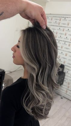 balayagehair Balayage Hair Grey Ash Blonde, Gray Blonde Hair Balayage, Grey Ash Blonde, Brown Hair With Silver Highlights, Icy Blonde Balayage, Balayage Hair Grey, Purple Balayage, Pearl Blonde, Balayage Brunette