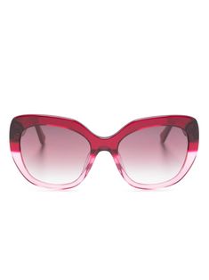 wine red/light pink acetate two-tone design oversize frame gradient brown tinted lenses gold-tone logo plaque at the arm straight arms curved tips These glasses come with a protective case. Gradient Brown, Pink Sunglasses, Red Light, Sunglass Frames, Wine Red, Light Red, Kate Spade New York, Protective Cases, Sunglasses Accessories