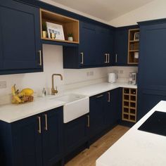 Kitchen Decor Ideas Navy Kitchens Modern, Blue Navy Kitchen, Indigo Kitchen Cabinets, Small Navy Kitchen, Modern Navy Kitchen, Navy Kitchen Design, Small Blue Kitchen, Indigo Blue Kitchen, Navy Blue Kitchen Ideas