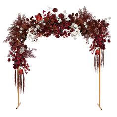 an arch made out of flowers and branches on a white background with no people around it