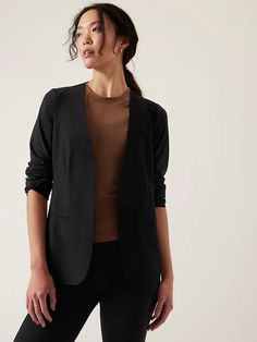 Avenue Blazer | Athleta Affordable Casual Everyday Blazer, Cheap Office Blazer With Pockets, Cheap Fitted Blazer With Pockets, Affordable Tailored Office Blazer, Photographer Fits, Mexico Clothes, Reference Models, Travel Jacket, Work And Travel