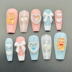 Adorn your nails with our Teddy Bear 3D Kawaii Cute custom press-ons, perfect for an adorable and playful look. These trendy, custom-made nails come in short and long styles, offering a personalized and reusable manicure. Ideal for adding a touch of cuteness to your style. 🌸Thank you for supporting my small business.🌸 You can reuse all the nails you purchased from us multiple times, if you handle them with care 📦𝐖𝐡𝐚𝐭 𝐜𝐨𝐦𝐞𝐬 𝐰𝐢𝐭𝐡 𝐲𝐨𝐮𝐫 𝐩𝐫𝐞𝐬𝐬 𝐨𝐧 𝐧𝐚𝐢𝐥 𝐤𝐢𝐭? 10 𝘯𝘢𝘪? Teddy Bear Kawaii, Press On Nail Kit, Bear Kawaii, Custom Press On Nails, You're Awesome, Nail Sizes, Nail Games, 3d Nails, Nail Kit