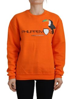 Philippe Model Chic Orange Printed Long Sleeve Pullover Women's Sweater Pull Orange, Model Sweater, Model Chic, Designer Outlet, Philippe Model, Long Sleeve Pullover Sweater, Brand Store, Fashion Outlet, Large Fashion