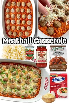 meatball casserole recipe collage with instructions for making it in the oven