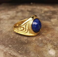 Lapis Lazuli Ring, 14K Solid Gold Handmade Signet Ring With Carved Tree Details, Elven Jewelry, Greek Traditional Jewelry, Gift for Her 14k Gold Sapphire Signet Ring As Gift, Symbolic Gemstone Rings For Formal Occasions, Sapphire 14k Gold Signet Ring Gift, Byzantine Style Cabochon Rings, Classic Lapis Lazuli Jewelry Ring, Symbolic Oval Gemstone Jewelry, Byzantine Oval Gemstone Ring, Anniversary Yellow Gold Lapis Lazuli Rings, Oval Byzantine Gemstone Ring