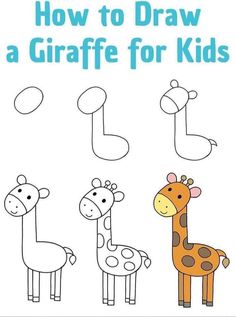 how to draw a giraffe for kids with the title, how to draw a gi