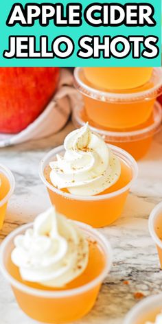 apple cider jello shots with whipped cream on top