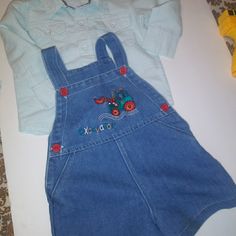 These Are 2pcs Handmade By Me Overall And Shirt Thay Will Fit A 9 To 12 Months Old Boy. These 2 Pcs Can Be Used For The Summer Or For Churth. Can Be Washed With Colors . Cute Blue School Sets, Playful Blue School Sets, Handmade Embroidery, Blue And Silver, 12 Months, Overalls, Kids Shop, Embroidery, Silver