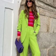 Neon Green Blazer Outfits For Women, Lime Green Blazer Outfit, Lime Green Blazer, Green Blazer Outfit, Zara Tweed Jacket, Cut Blazer, Checkered Blazer, Leopard Print Blazer, Blazer Outfits For Women