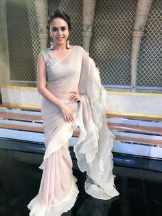 Ruffle Saree Style is the Hottest Trend of this Season Amruta Khanvilkar, Frill Saree, Saree In Black, Sari Design, Saree Style, Modern Saree, Ruffle Saree, Traditional Saree, Trendy Sarees