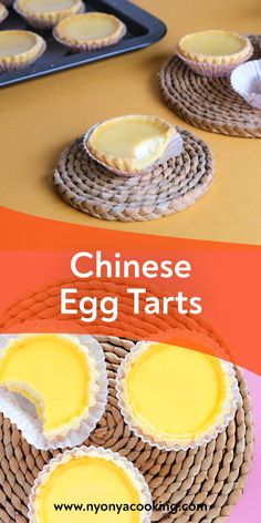 an egg tarts recipe on a plate with the words chinese egg tarts