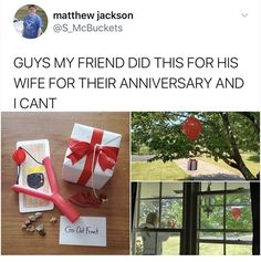 a tweep with pictures of gifts on it and the caption says, guys my friend did this for his wife for their anniversary and i cant