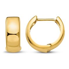 Give every look the perfect finishing touch with these must-have hinged hoop earrings. Crafted from 14K yellow gold, these 6x15mm earrings features luxurious polished finish for gleaming shine that will never go unnoticed and secured with hinged backs. Gold Hinged Huggie Earrings For Formal Occasions, Classic Huggie Hoop Earrings For Formal Occasions, Classic Hinged Yellow Gold Huggie Earrings, Modern Yellow Gold Hinged Huggie Earrings, Formal Hinged Hoop Huggie Earrings, Classic Polished Huggie Earrings For Formal Occasions, Formal Classic Huggie Earrings With Polished Finish, Yellow Gold Huggie Hoop Earrings With Shiny Finish, Yellow Gold Huggie Earrings For Formal Wear