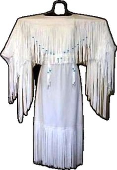 Traditional Beaded Wedding Dress, White Fringe Dress For Wedding, White Beaded Fringe Wedding Dress, White Beaded Bohemian Dress, Beaded Fringe Wedding Dresses, White Fringe Wedding Dress, Bohemian Beaded Wedding Dresses, Native American Wedding Dress, Buckskin Clothing