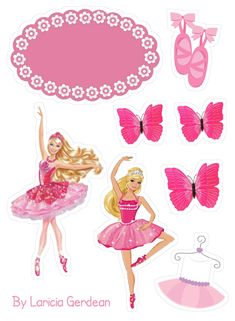 barbie paper doll with pink dress and butterflies on the back, in front of a white background