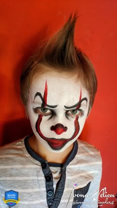 Scary Clown Make Up For Boys, Easy Clown Makeup For Kids Boys, Scary Kids Face Paint, Halloween Boy Face Paint, Clown Makeup Boys For Kids, Halloween Makeup Boys Kids, Kids Clown Face Paint, Boy Halloween Face Paint, Halloween Face Paint Boys