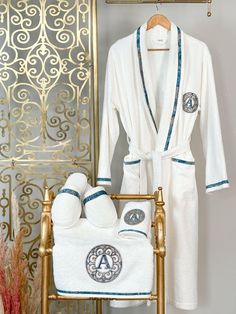 Personalized Initial Lyra Bathrobe (His) - Creative HomeBathrobes Robes Men, Personalized Bathrobe, Mascara Remover, Personalized Slippers, Spa Lounge, Custom Robes, Bathroom Spa, Monogram Pattern, Perfect Wedding Gift