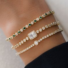 Rounded bezel tennis bracelet featuring alternating emerald and cubic zirconia stones. Looks absolutely gorgeous and high-end! Handmade with love, care and attention to detail! - - - D E T A I L S - - - We use a thick plating of 14k Gold or Rhodium over brass 6.25", 6.75", and 7" Bracelet Lengths 3mm Thickness Made of highest quality cubic zirconia VERY HIGH QUALITY Nickel-free & Hypoallergenic - will not irritate skin! Box Clasp Closure 🎁 Comes in a gift-box, ready for gift giving!✈️ Ships sam Marquise Shape Diamond, Celestial Jewelry, Box Clasp, Stacked Jewelry, Initial Jewelry, Tennis Bracelet Diamond, Timeless Jewelry, Sapphire Jewelry, Jewelry Inspo