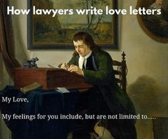 a woman sitting at a desk writing in front of a painting with the caption how lawyerss write love letters