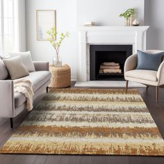 a living room filled with furniture and a fire place in the middle of the room