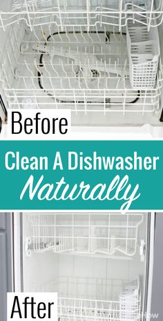 the dishwasher is clean and ready to be used in the kitchen, before and after it was cleaned