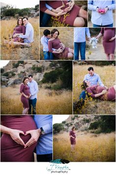 a collage of photos showing a pregnant woman and her husband