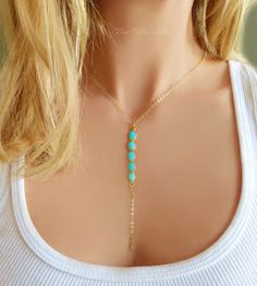 Long Turquoise Pendant Lariat Necklace For Women Long Turquoise Necklace, Neck Necklace, Circle Jewelry, Bright Turquoise, Bridesmaid Gifts Jewelry, Daughter Necklace, Turquoise Stones, Genuine Turquoise, Pendant Gold