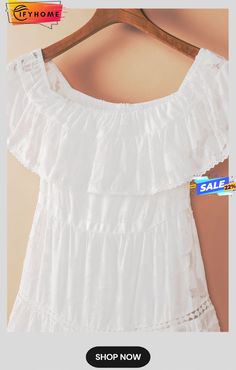 White Off-the-shoulder Ruffled Lace Maxi Dress Feminine White Off-shoulder Dress With Ruffles, Sleeveless Off Shoulder Dress With Ruffle Hem, Spring Off Shoulder Sleeveless Dress With Ruffle Hem, Spring Sleeveless Off Shoulder Dress With Ruffle Hem, Sleeveless Off Shoulder Dress With Ruffle Hem For Spring, Sleeveless Off-shoulder Dress With Ruffles For Vacation, Sleeveless Off Shoulder Dress With Ruffles For Vacation, Vacation Off-shoulder Sleeveless Dress With Ruffles, Sleeveless Off Shoulder Ruffle Dress For Brunch