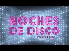 the words noches de discoo in pink and blue on a black background with lights